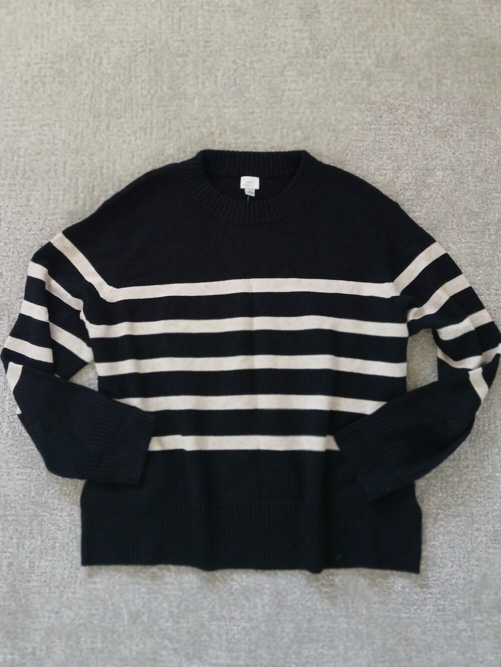 NWT SUPER SOFT Black & White Striped Crew Neck Pullover Sweater 1X